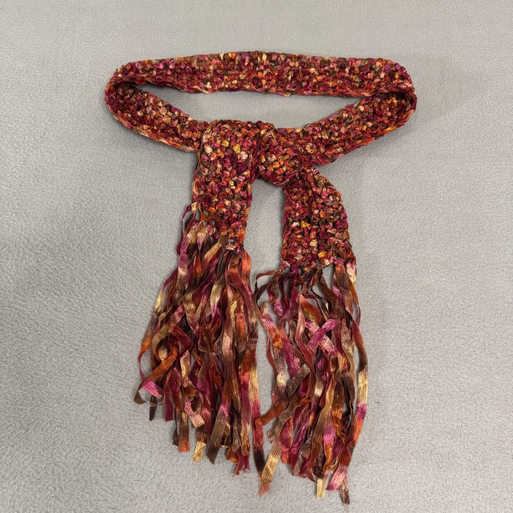 Knit Scarf Belt Womens OS Multi Color Fringe Bohemian Tunic Y2K 90s